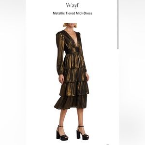 Wayf Metallic Tiered Midi Dress